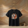 Camiseta Tela Fría Mujer - Corte Recto- Estampado Caballos con Flores - Negro