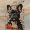 French Bulldog Graphic Cleaned (1) Camiseta Tela Fría Mujer - Corte Entallado- Estampado Bulldog Floral - Blanco Hueso