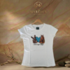 CAM-FRI-BLH-ENT-MD-E13 Camiseta Tela Fría Mujer - Corte Entallado - Estampado Peace Love Horse - Blanco Hueso