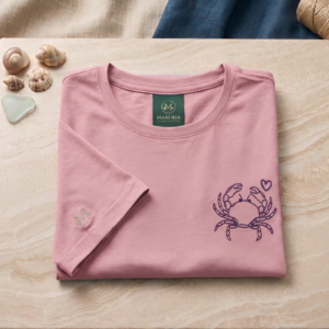 CAM-FRI-ROS-REG-B01 Camiseta Dama Tela Fría - Corte Regular Manga Doblada - Color Rosado - Bordado Cangrejo