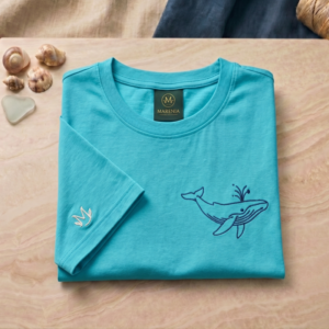 CAM-FRI-VER-CRO-B02 Camiseta Tela Fría Mujer - Croptop - Bordado Ballena - Verde