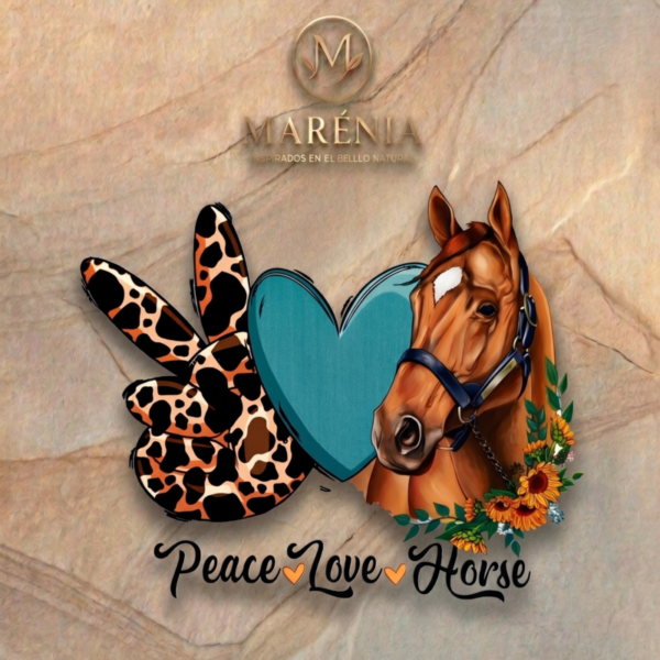 Gemini_Generated_Image_fs4hwsfs4 Camiseta Tela Fría Mujer - Corte Entallado - Estampado Peace Love Horse - Blanco Hueso