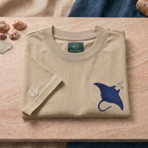 Camiseta Hombre Algodón Peruano 310gr - Corte Regular - Camel - Bordado Diseño Mantaraya