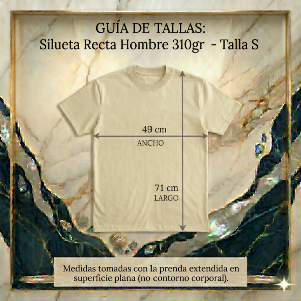 Guia talla S Camiseta Hombre Algodón Peruano 310gr - Corte Regular - Verde Militar - Bordado Diseño Mantaraya