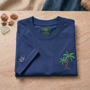 Camiseta Hombre Algodón Peruano 310gr - Corte Regular - Azul Rey - Bordado Diseño Palmeras