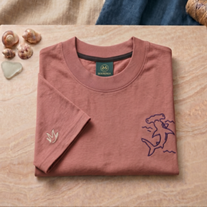 HOM-P310-ROV-REG-B02 Camiseta Hombre Algodón Peruano 310gr - Corte Regular - Rosa viejo - Bordado Diseño Tiburon