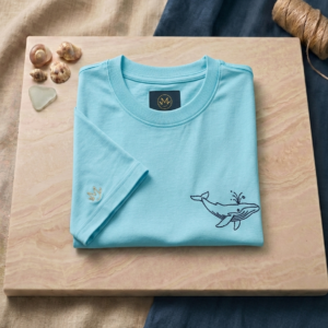 KID-ALX-TUR-REG-B05 Camiseta Infantil Unisex (Niño/Niña) Algodón/Spandex - Corte Regular - Bordado Ballena - Turquesa